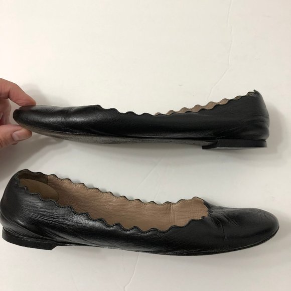 Chloé Lauren black leather scallop ballet flats - Picture 3 of 8